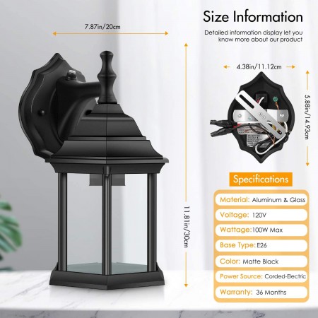 Mighty Rock Dusk to Dawn Sensor Outdoor Wall Lantern, Exterior Wall Light Fixture with E26 Base Socket, Wall Mount Sconce Waterproof Anti-Rust Matte Black Wall Lamp with Clear Glass for Garage Doorway Porch